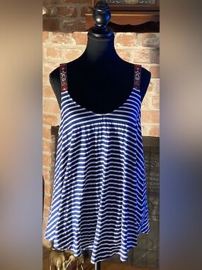 Alya Blue and White Striped Embellished-Strap Top